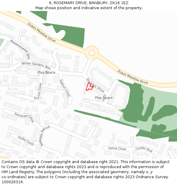 6, ROSEMARY DRIVE, BANBURY, OX16 1EZ: Location map and indicative extent of plot