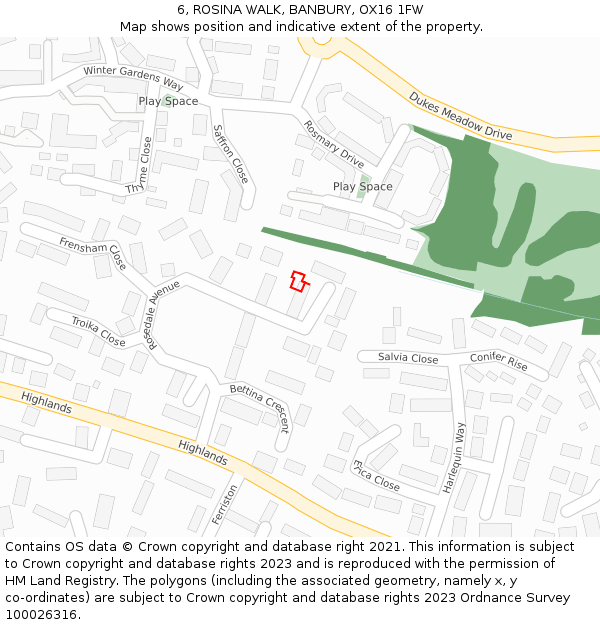 6, ROSINA WALK, BANBURY, OX16 1FW: Location map and indicative extent of plot