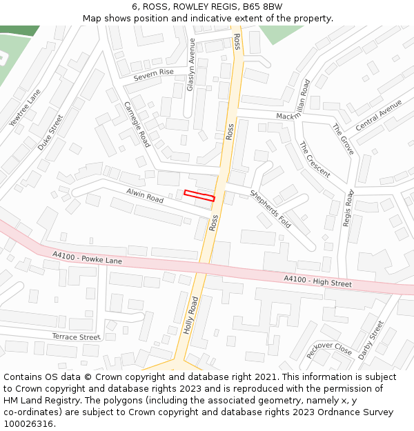 6, ROSS, ROWLEY REGIS, B65 8BW: Location map and indicative extent of plot