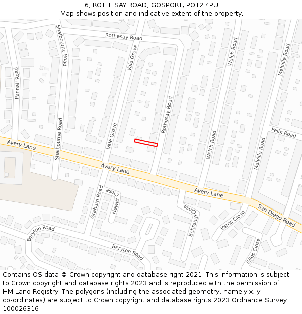 6, ROTHESAY ROAD, GOSPORT, PO12 4PU: Location map and indicative extent of plot