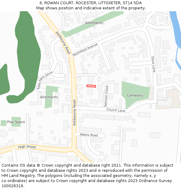 6, ROWAN COURT, ROCESTER, UTTOXETER, ST14 5DA: Location map and indicative extent of plot