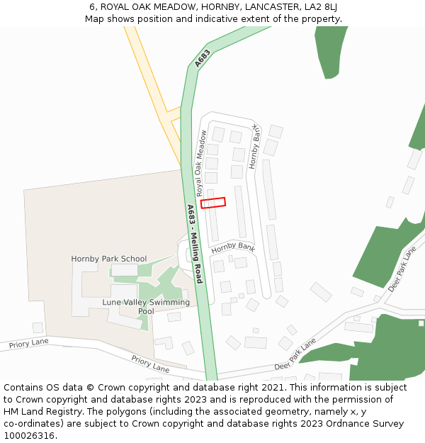 6, ROYAL OAK MEADOW, HORNBY, LANCASTER, LA2 8LJ: Location map and indicative extent of plot