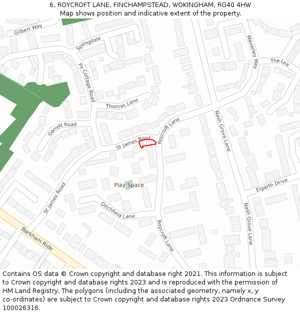 6, ROYCROFT LANE, FINCHAMPSTEAD, WOKINGHAM, RG40 4HW: Location map and indicative extent of plot