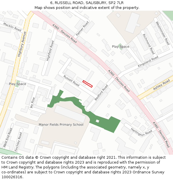 6, RUSSELL ROAD, SALISBURY, SP2 7LR: Location map and indicative extent of plot