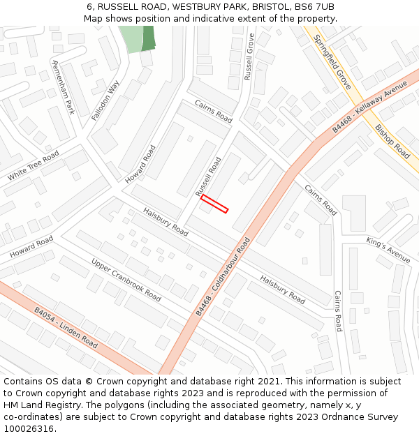 6, RUSSELL ROAD, WESTBURY PARK, BRISTOL, BS6 7UB: Location map and indicative extent of plot