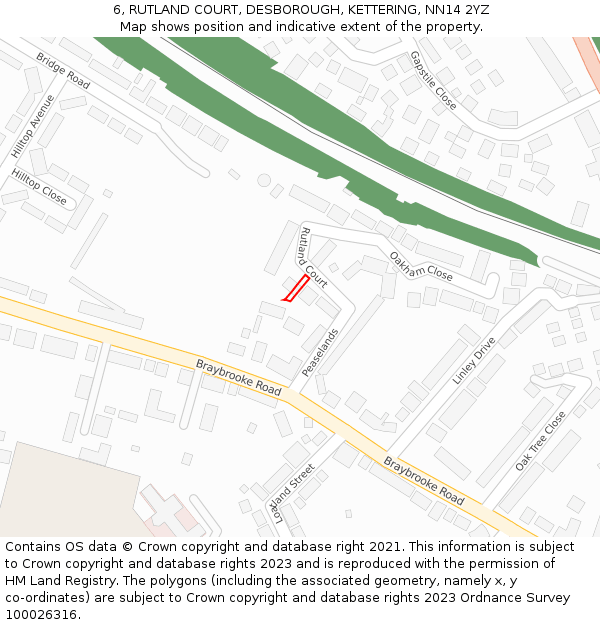 6, RUTLAND COURT, DESBOROUGH, KETTERING, NN14 2YZ: Location map and indicative extent of plot