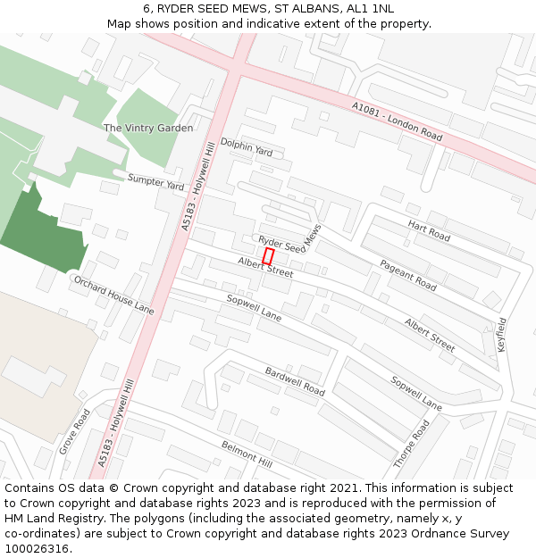 6, RYDER SEED MEWS, ST ALBANS, AL1 1NL: Location map and indicative extent of plot