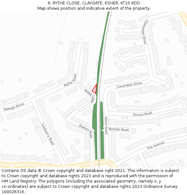 6, RYTHE CLOSE, CLAYGATE, ESHER, KT10 9DD: Location map and indicative extent of plot