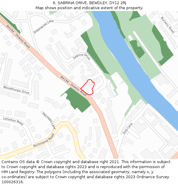 6, SABRINA DRIVE, BEWDLEY, DY12 2RJ: Location map and indicative extent of plot