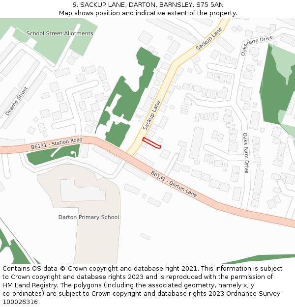 6, SACKUP LANE, DARTON, BARNSLEY, S75 5AN: Location map and indicative extent of plot