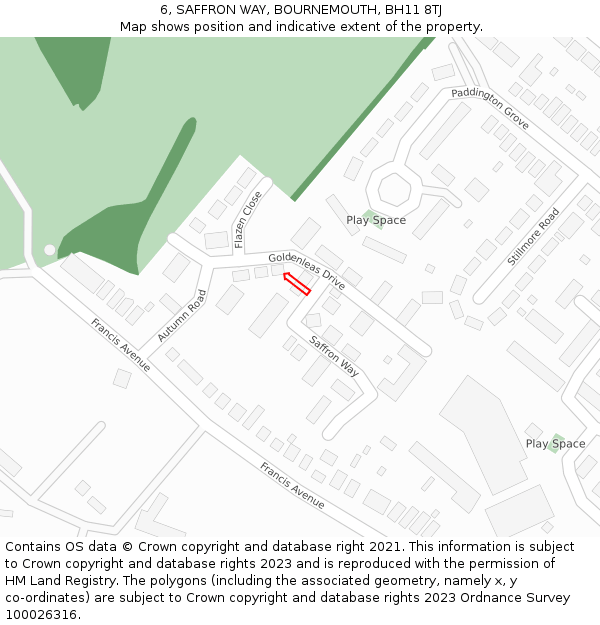 6, SAFFRON WAY, BOURNEMOUTH, BH11 8TJ: Location map and indicative extent of plot