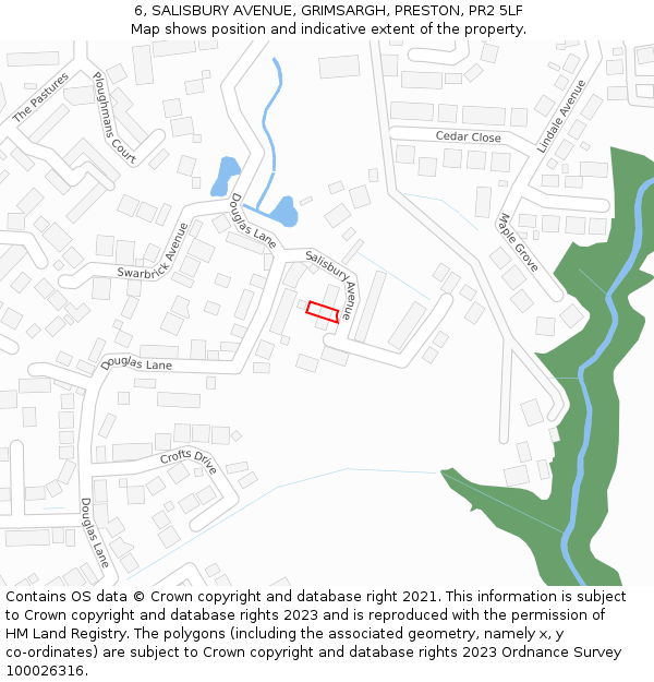 6, SALISBURY AVENUE, GRIMSARGH, PRESTON, PR2 5LF: Location map and indicative extent of plot