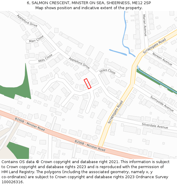 6, SALMON CRESCENT, MINSTER ON SEA, SHEERNESS, ME12 2SP: Location map and indicative extent of plot