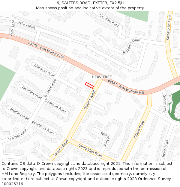 6, SALTERS ROAD, EXETER, EX2 5JH: Location map and indicative extent of plot