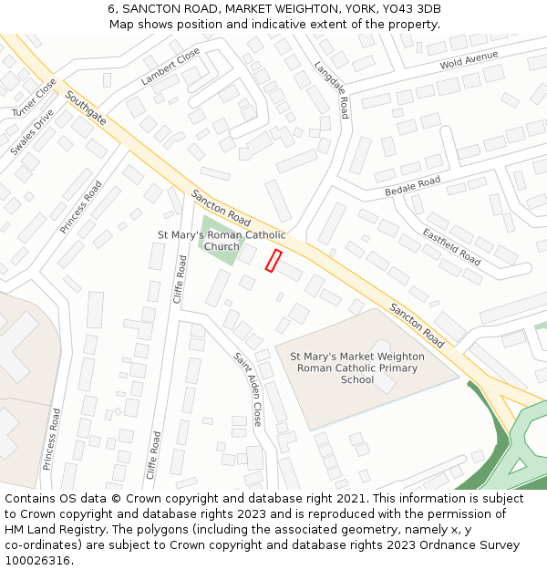 6, SANCTON ROAD, MARKET WEIGHTON, YORK, YO43 3DB: Location map and indicative extent of plot