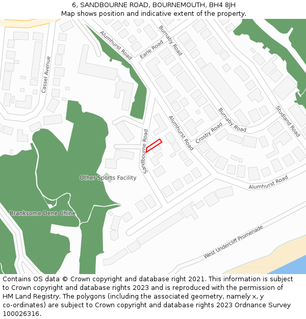 6, SANDBOURNE ROAD, BOURNEMOUTH, BH4 8JH: Location map and indicative extent of plot