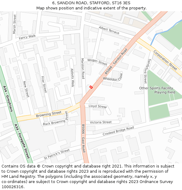 6, SANDON ROAD, STAFFORD, ST16 3ES: Location map and indicative extent of plot