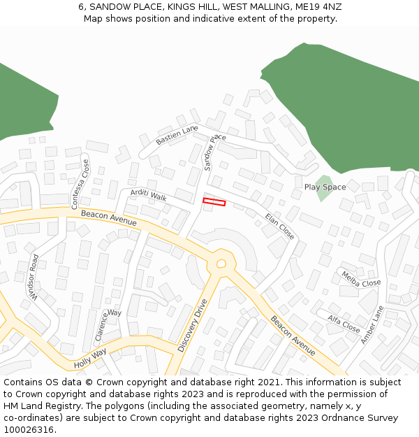 6, SANDOW PLACE, KINGS HILL, WEST MALLING, ME19 4NZ: Location map and indicative extent of plot