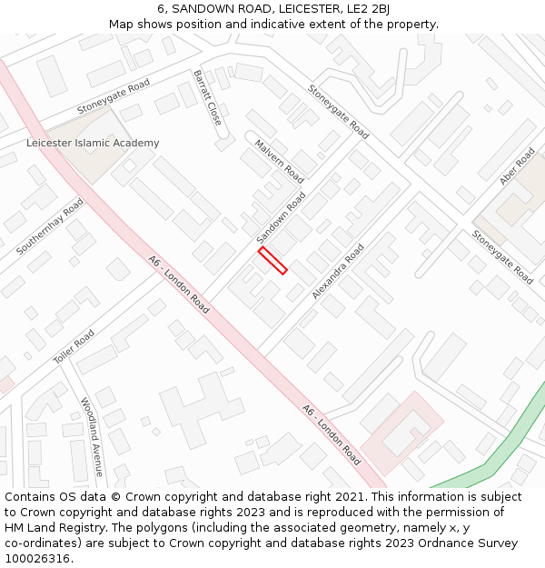 6, SANDOWN ROAD, LEICESTER, LE2 2BJ: Location map and indicative extent of plot
