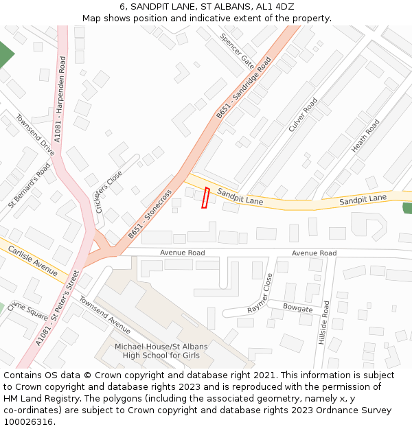 6, SANDPIT LANE, ST ALBANS, AL1 4DZ: Location map and indicative extent of plot