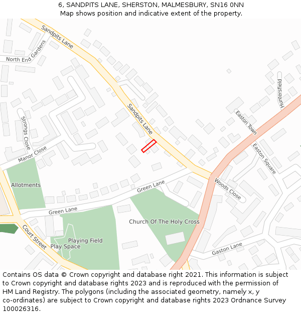 6, SANDPITS LANE, SHERSTON, MALMESBURY, SN16 0NN: Location map and indicative extent of plot