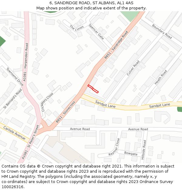 6, SANDRIDGE ROAD, ST ALBANS, AL1 4AS: Location map and indicative extent of plot