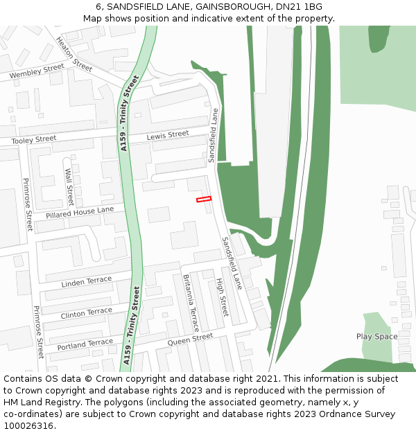 6, SANDSFIELD LANE, GAINSBOROUGH, DN21 1BG: Location map and indicative extent of plot