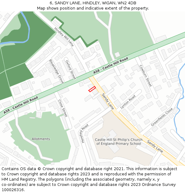 6, SANDY LANE, HINDLEY, WIGAN, WN2 4DB: Location map and indicative extent of plot