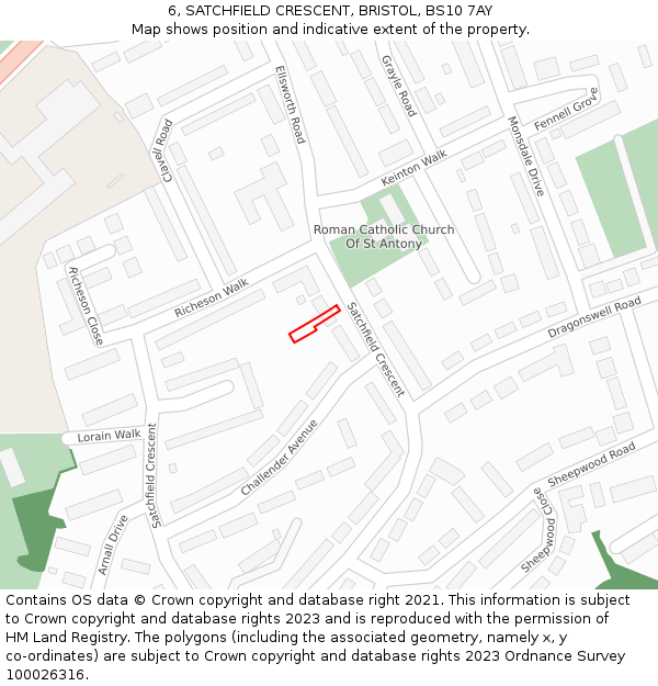 6, SATCHFIELD CRESCENT, BRISTOL, BS10 7AY: Location map and indicative extent of plot