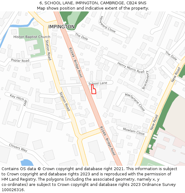 6, SCHOOL LANE, IMPINGTON, CAMBRIDGE, CB24 9NS: Location map and indicative extent of plot