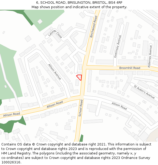 6, SCHOOL ROAD, BRISLINGTON, BRISTOL, BS4 4RF: Location map and indicative extent of plot