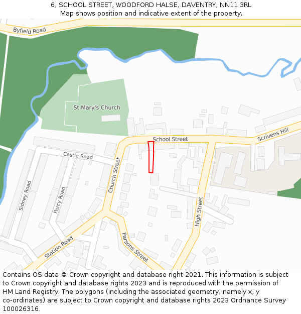 6, SCHOOL STREET, WOODFORD HALSE, DAVENTRY, NN11 3RL: Location map and indicative extent of plot