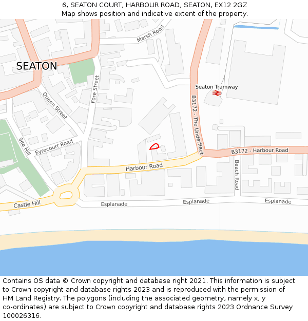 6, SEATON COURT, HARBOUR ROAD, SEATON, EX12 2GZ: Location map and indicative extent of plot