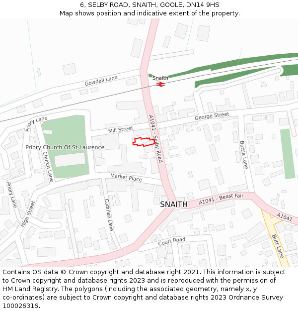 6, SELBY ROAD, SNAITH, GOOLE, DN14 9HS: Location map and indicative extent of plot