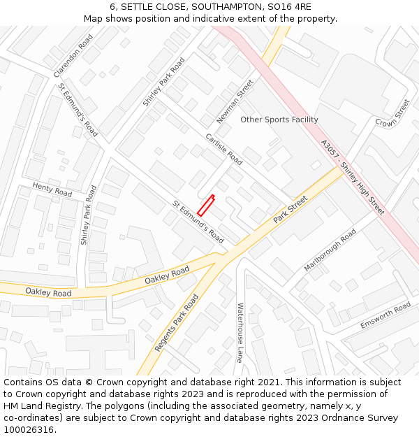 6, SETTLE CLOSE, SOUTHAMPTON, SO16 4RE: Location map and indicative extent of plot