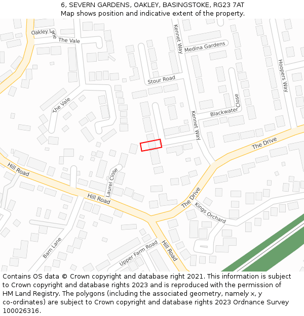 6, SEVERN GARDENS, OAKLEY, BASINGSTOKE, RG23 7AT: Location map and indicative extent of plot
