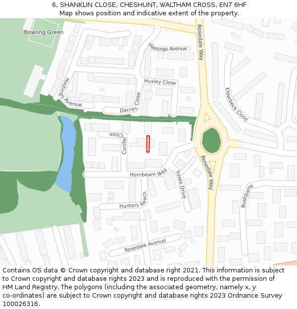 6, SHANKLIN CLOSE, CHESHUNT, WALTHAM CROSS, EN7 6HF: Location map and indicative extent of plot