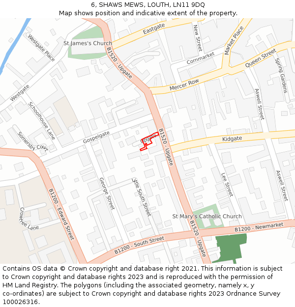 6, SHAWS MEWS, LOUTH, LN11 9DQ: Location map and indicative extent of plot