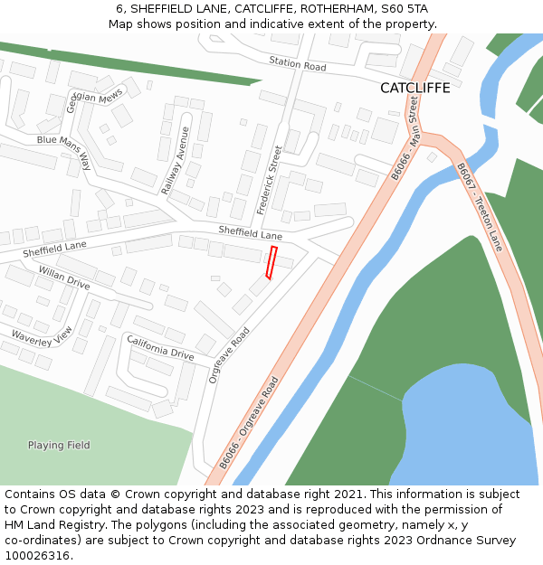6, SHEFFIELD LANE, CATCLIFFE, ROTHERHAM, S60 5TA: Location map and indicative extent of plot
