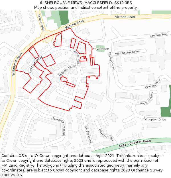 6, SHELBOURNE MEWS, MACCLESFIELD, SK10 3RS: Location map and indicative extent of plot