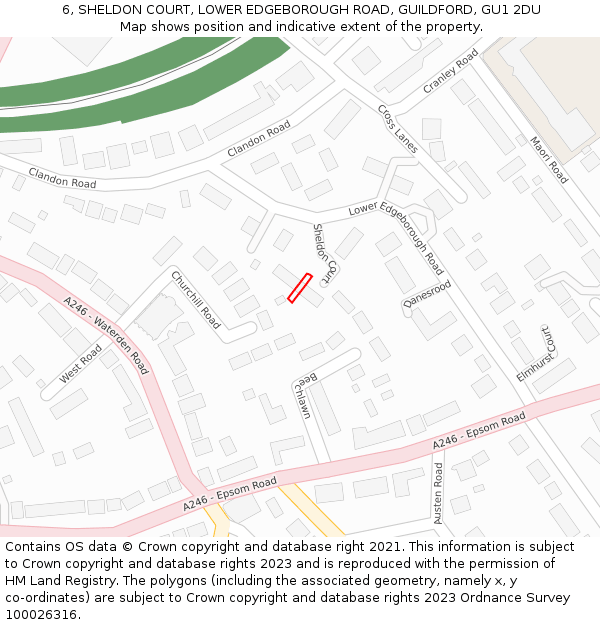 6, SHELDON COURT, LOWER EDGEBOROUGH ROAD, GUILDFORD, GU1 2DU: Location map and indicative extent of plot