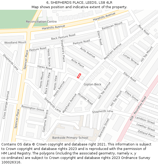 6, SHEPHERDS PLACE, LEEDS, LS8 4LR: Location map and indicative extent of plot