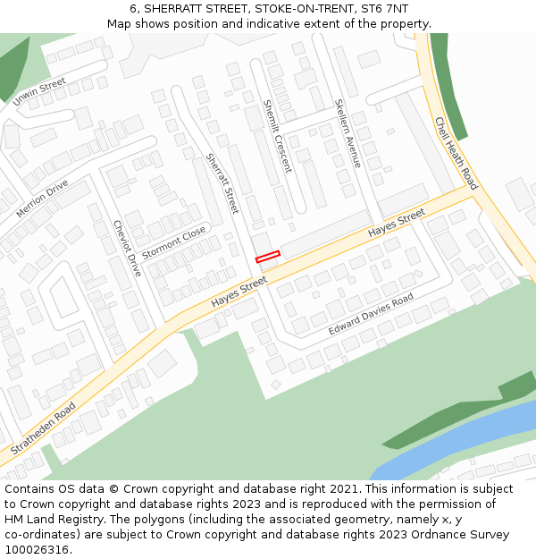 6, SHERRATT STREET, STOKE-ON-TRENT, ST6 7NT: Location map and indicative extent of plot