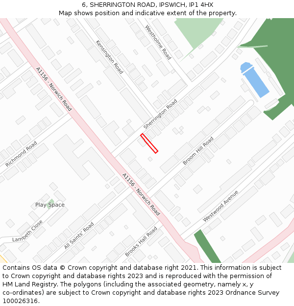 6, SHERRINGTON ROAD, IPSWICH, IP1 4HX: Location map and indicative extent of plot