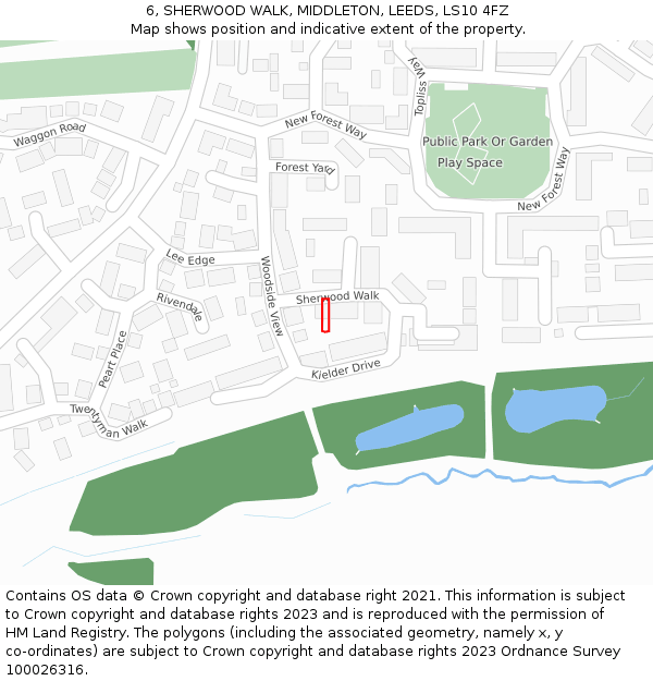 6, SHERWOOD WALK, MIDDLETON, LEEDS, LS10 4FZ: Location map and indicative extent of plot