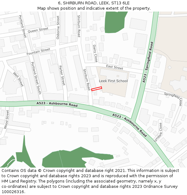 6, SHIRBURN ROAD, LEEK, ST13 6LE: Location map and indicative extent of plot