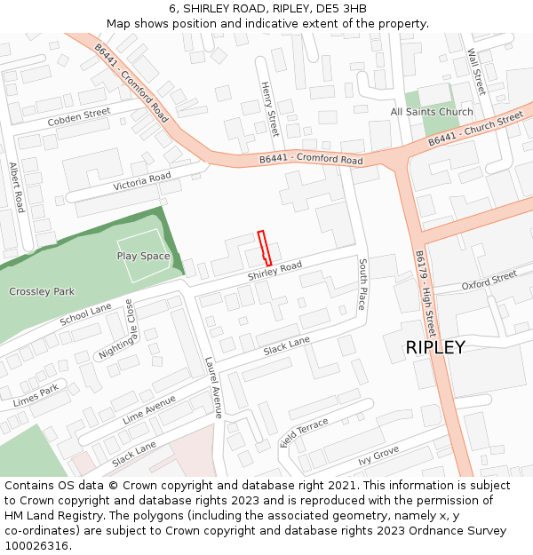 6, SHIRLEY ROAD, RIPLEY, DE5 3HB: Location map and indicative extent of plot