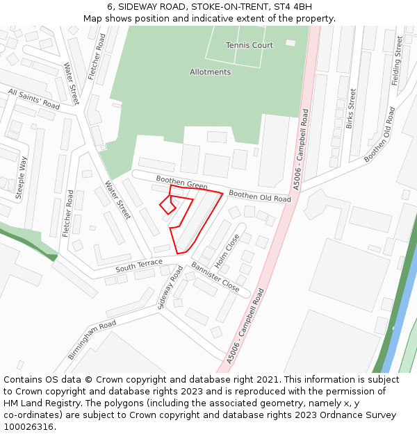 6, SIDEWAY ROAD, STOKE-ON-TRENT, ST4 4BH: Location map and indicative extent of plot
