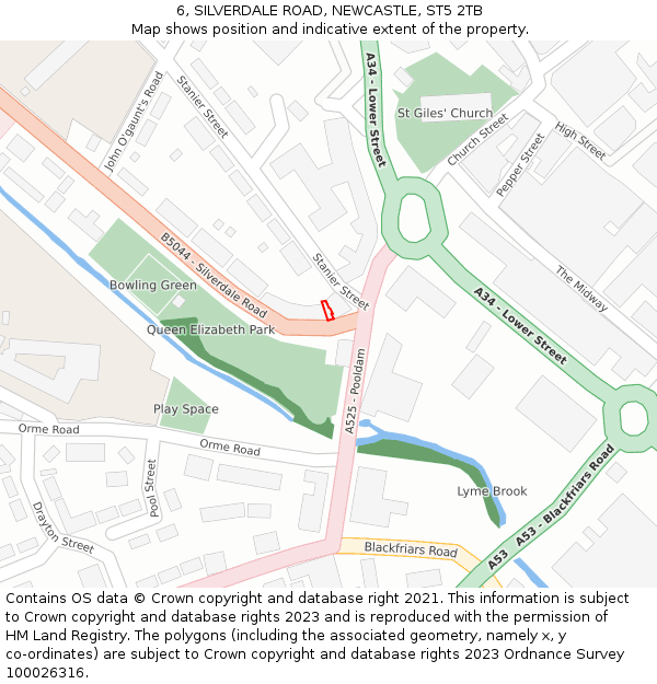 6, SILVERDALE ROAD, NEWCASTLE, ST5 2TB: Location map and indicative extent of plot