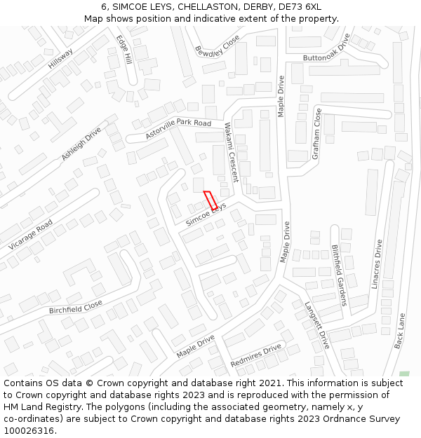 6, SIMCOE LEYS, CHELLASTON, DERBY, DE73 6XL: Location map and indicative extent of plot
